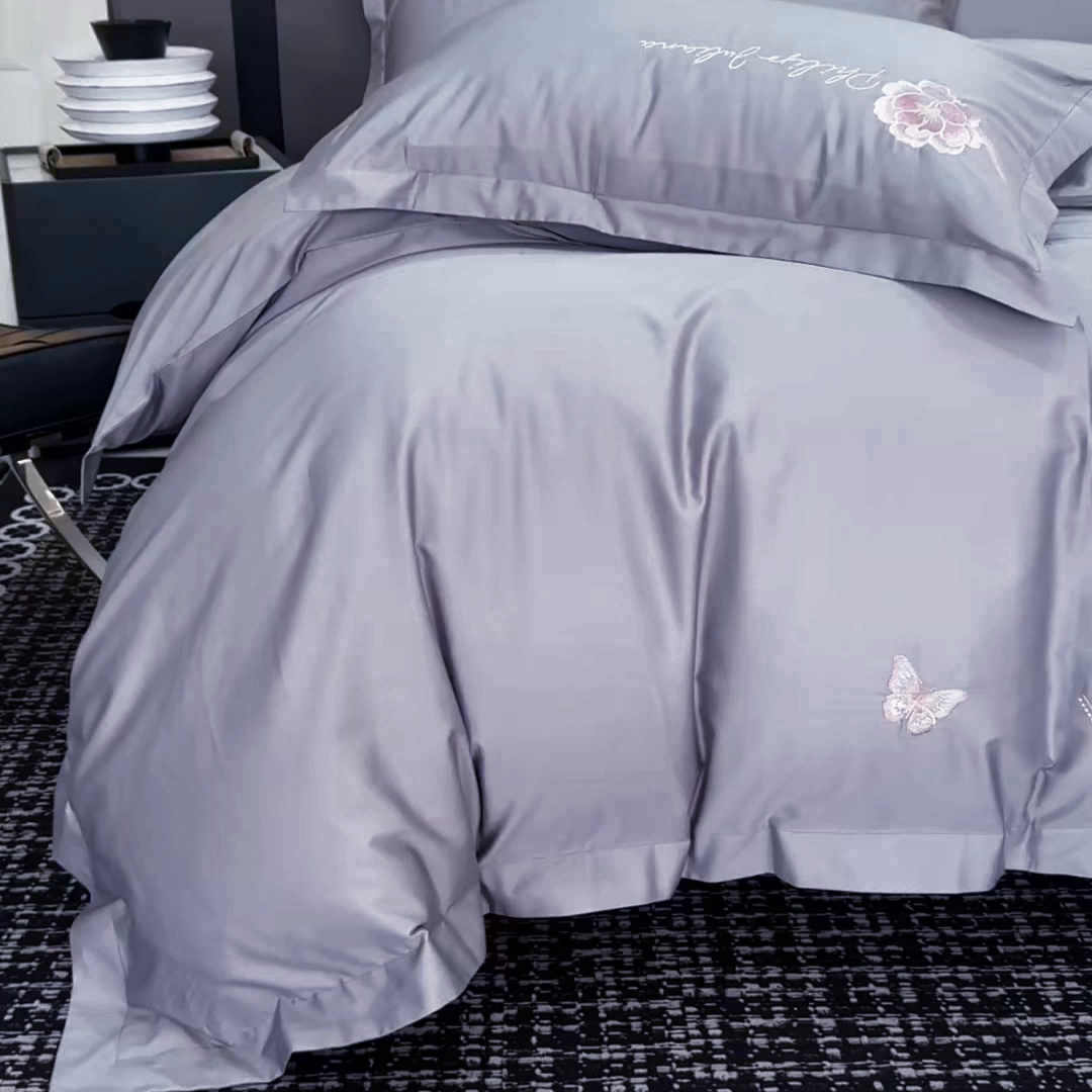 91家纺网 家纺一手货源 找家纺 女子家纺 2026新款A类新款新疆长绒棉澳棉高端全棉纯棉绣花四件套-花富贵 1香芋紫