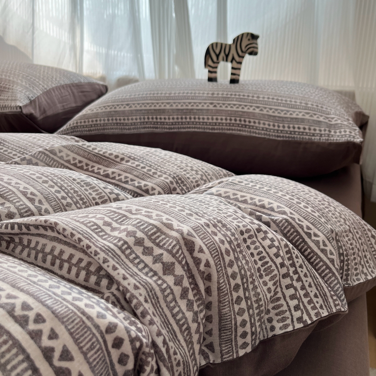 91家纺网 家纺一手货源 找家纺 禾时 2026新款A类波西米亚全棉纯棉双层纱四件套 波西米亚-深咖