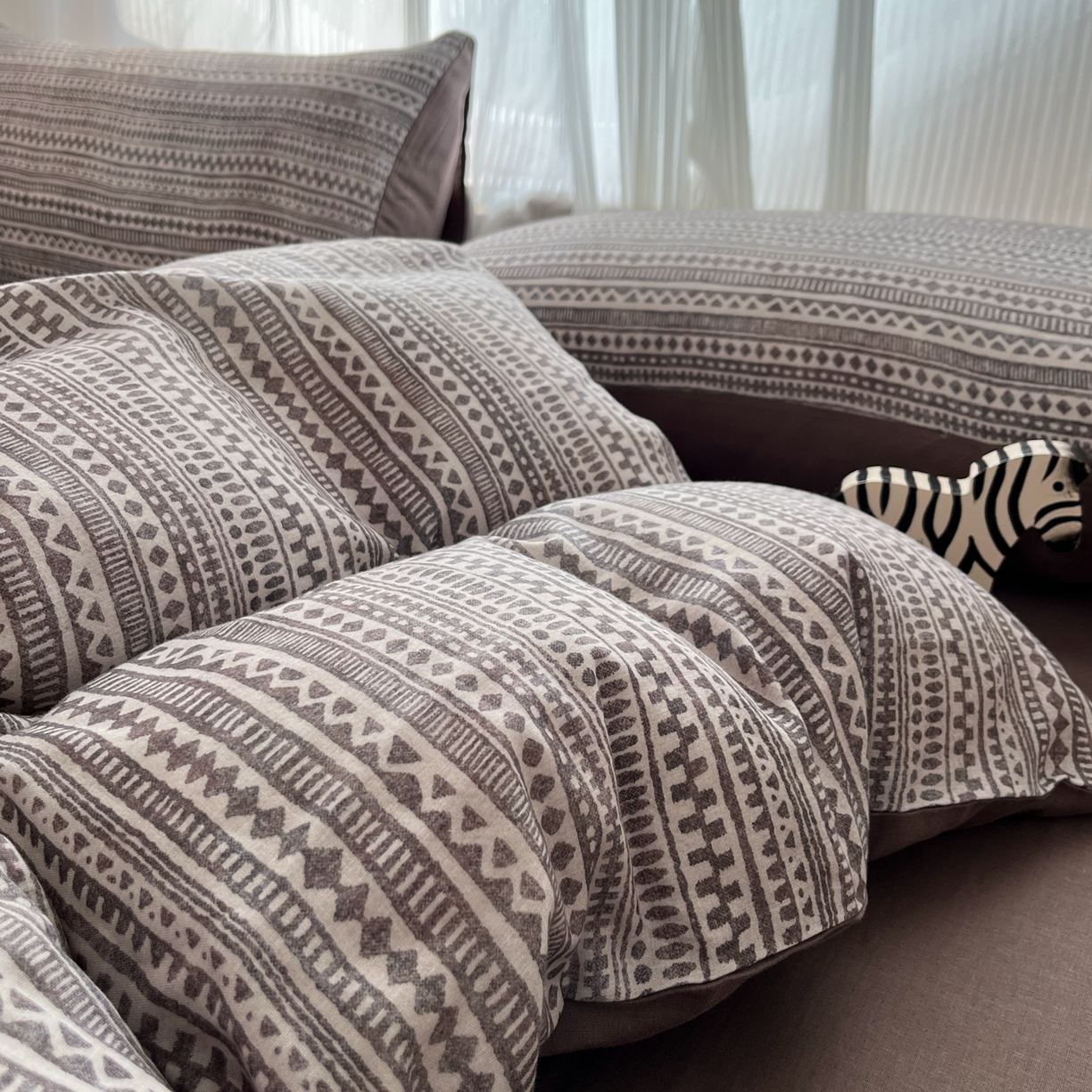 91家纺网 家纺一手货源 找家纺 禾时 2026新款A类波西米亚全棉纯棉双层纱四件套 波西米亚-深咖