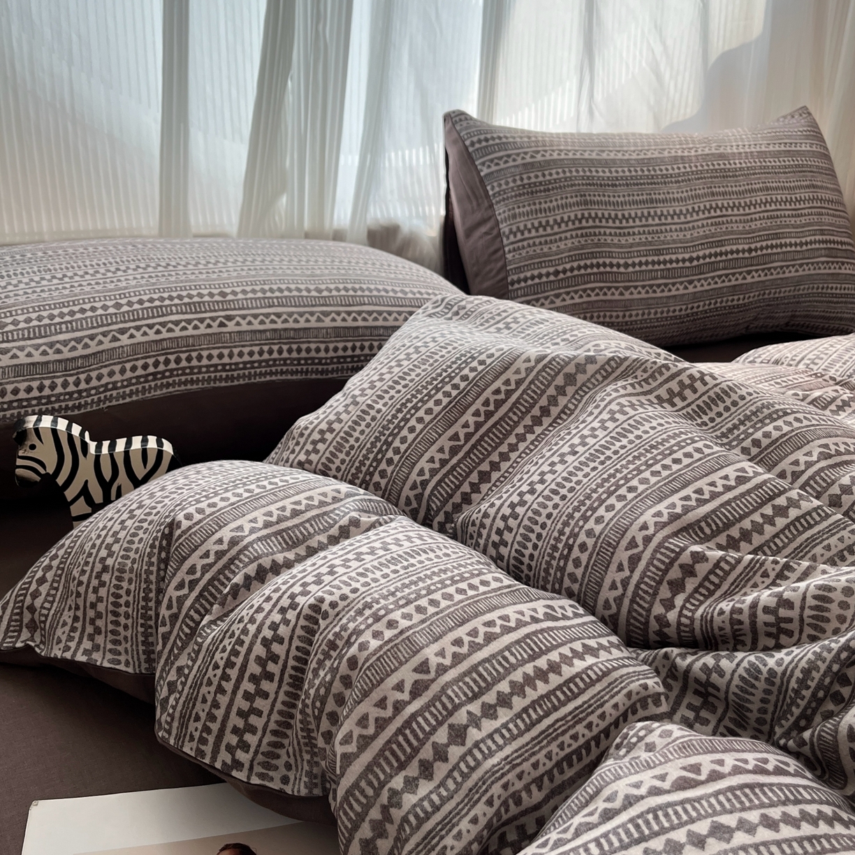 91家纺网 家纺一手货源 找家纺 禾时 2026新款A类波西米亚全棉纯棉双层纱四件套 波西米亚-深咖