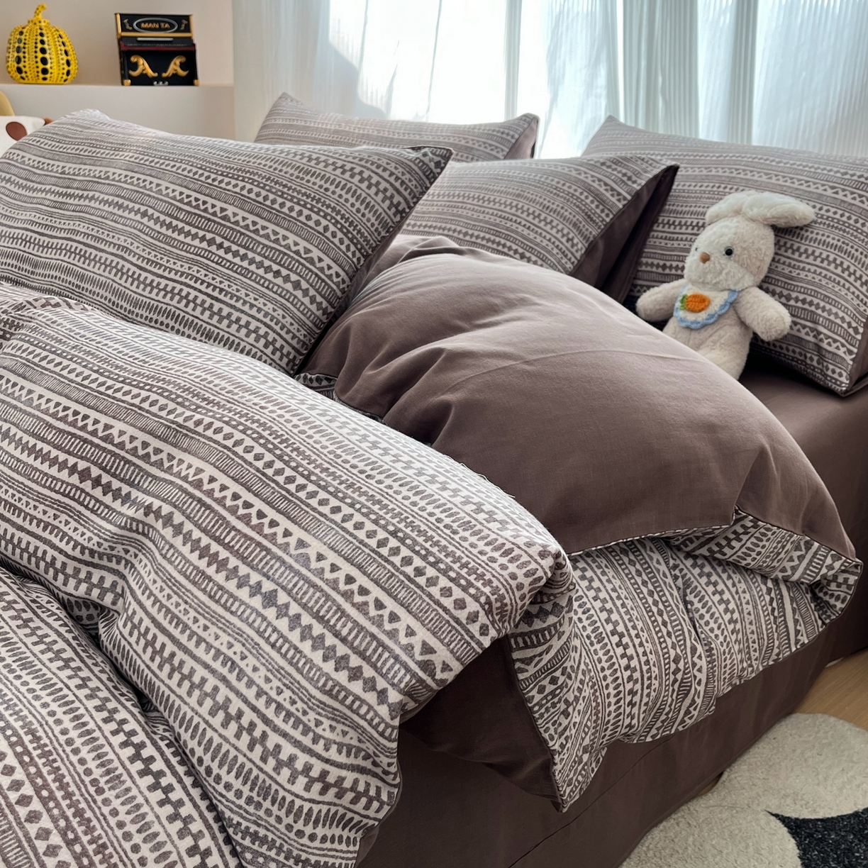 91家纺网 家纺一手货源 找家纺 禾时 2026新款A类波西米亚全棉纯棉双层纱四件套 波西米亚-深咖