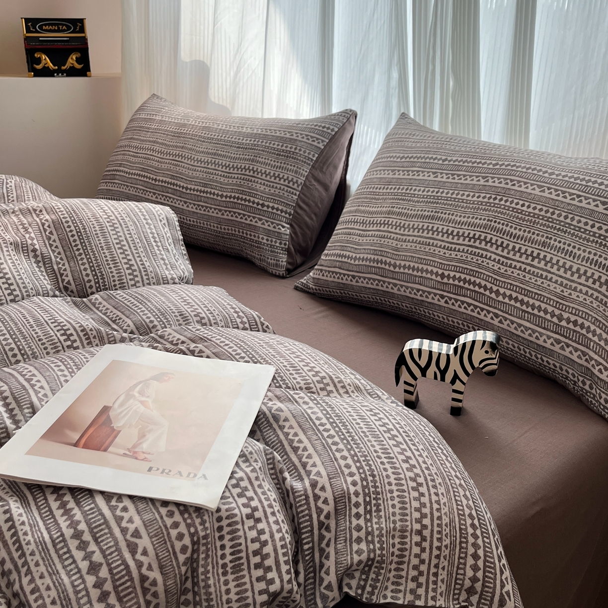 91家纺网 家纺一手货源 找家纺 禾时 2026新款A类波西米亚全棉纯棉双层纱四件套 波西米亚-深咖