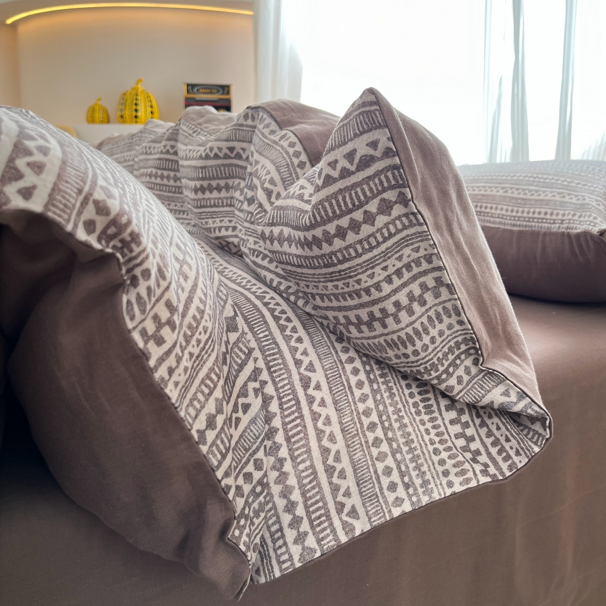 91家纺网 家纺一手货源 找家纺 禾时 2026新款A类波西米亚全棉纯棉双层纱四件套 波西米亚-深咖