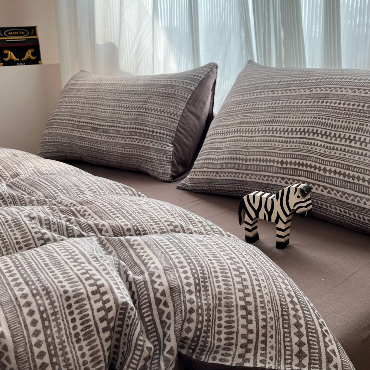 91家纺网 家纺一手货源 找家纺 禾时 2026新款A类波西米亚全棉纯棉双层纱四件套 波西米亚-深咖