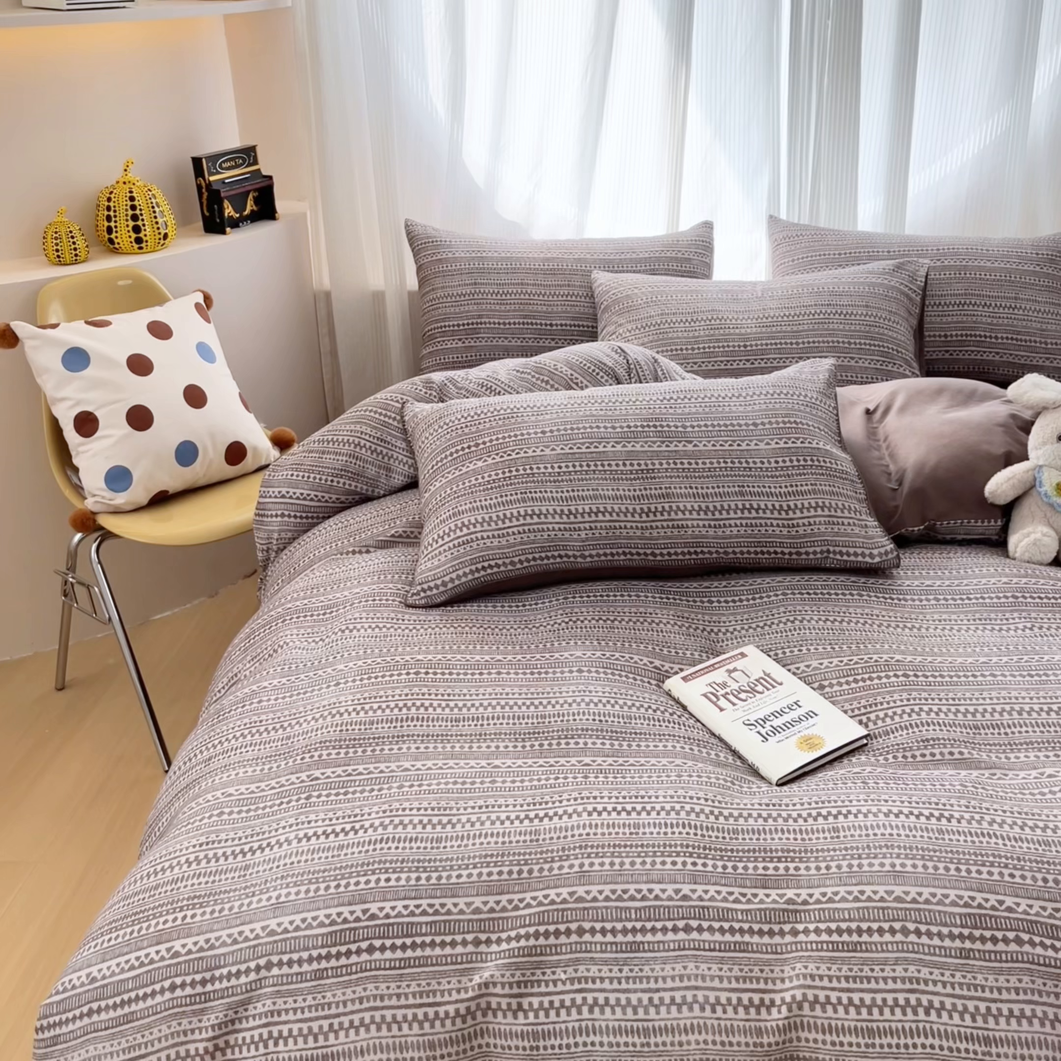 91家纺网 家纺一手货源 找家纺 禾时 2026新款A类波西米亚全棉纯棉双层纱四件套 波西米亚-深咖