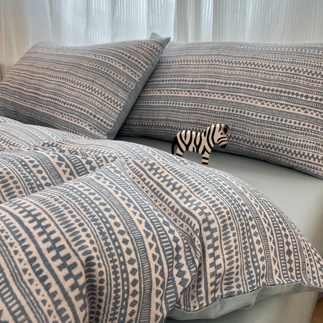 禾时 2026新款A类波西米亚全棉纯棉双层纱四件套 波西米亚-水蓝