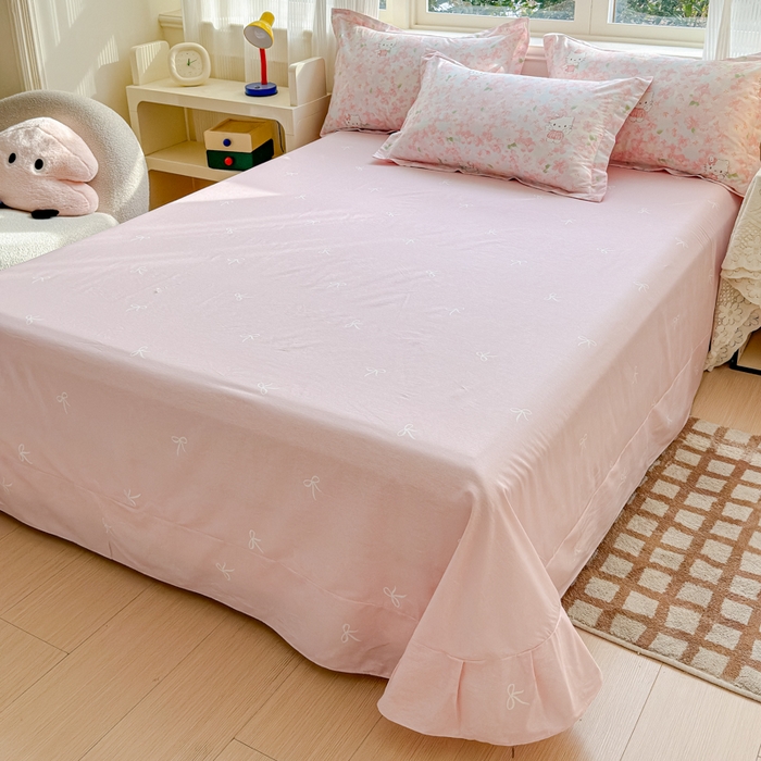 91家纺网 家纺一手货源 找家纺 U品汇 2026新品纯棉全棉印花四件套小清新卡通花卉13070喷气 粉樱喵喵