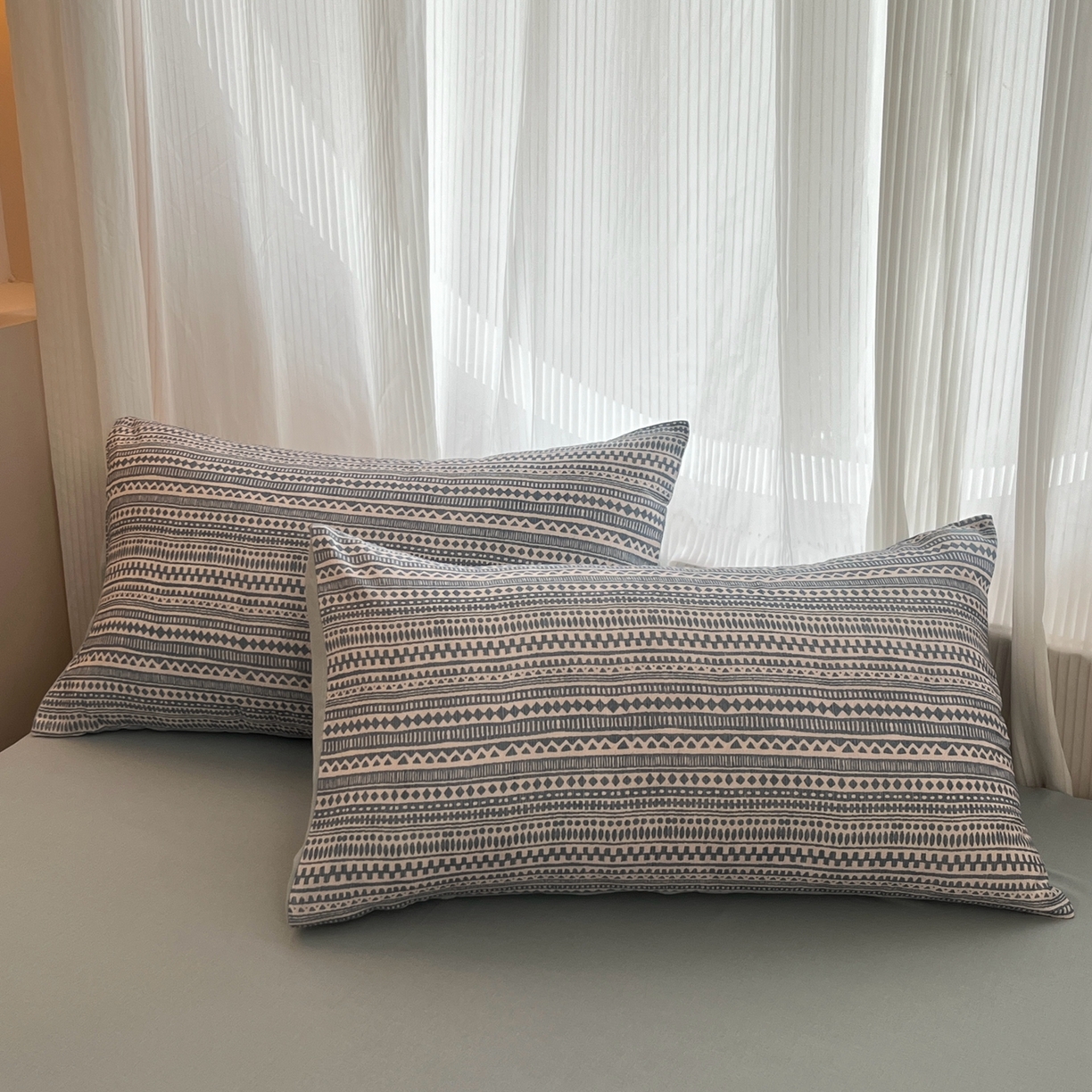 91家纺网 家纺一手货源 找家纺 禾时 2026新款A类波西米亚全棉纯棉双层纱四件套 波西米亚-水蓝