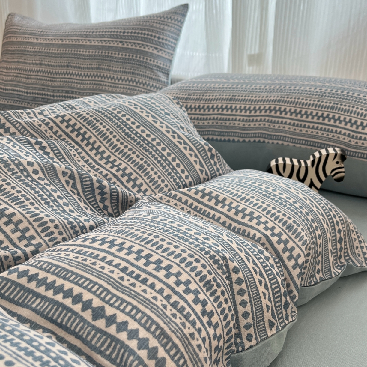 91家纺网 家纺一手货源 找家纺 禾时 2026新款A类波西米亚全棉纯棉双层纱四件套 波西米亚-水蓝