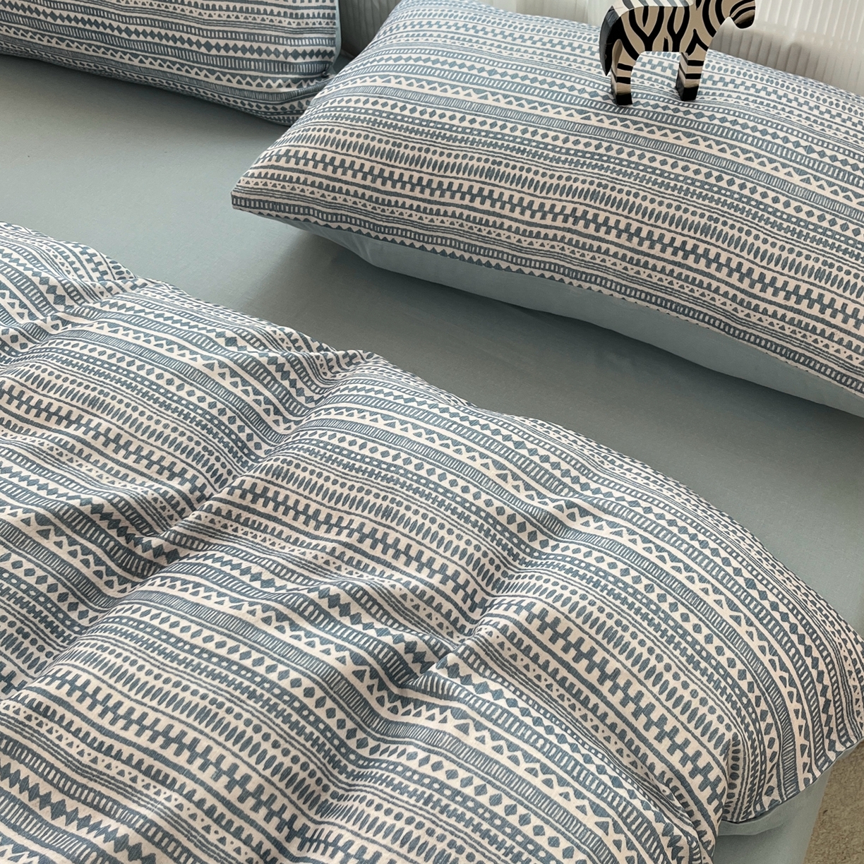 91家纺网 家纺一手货源 找家纺 禾时 2026新款A类波西米亚全棉纯棉双层纱四件套 波西米亚-水蓝