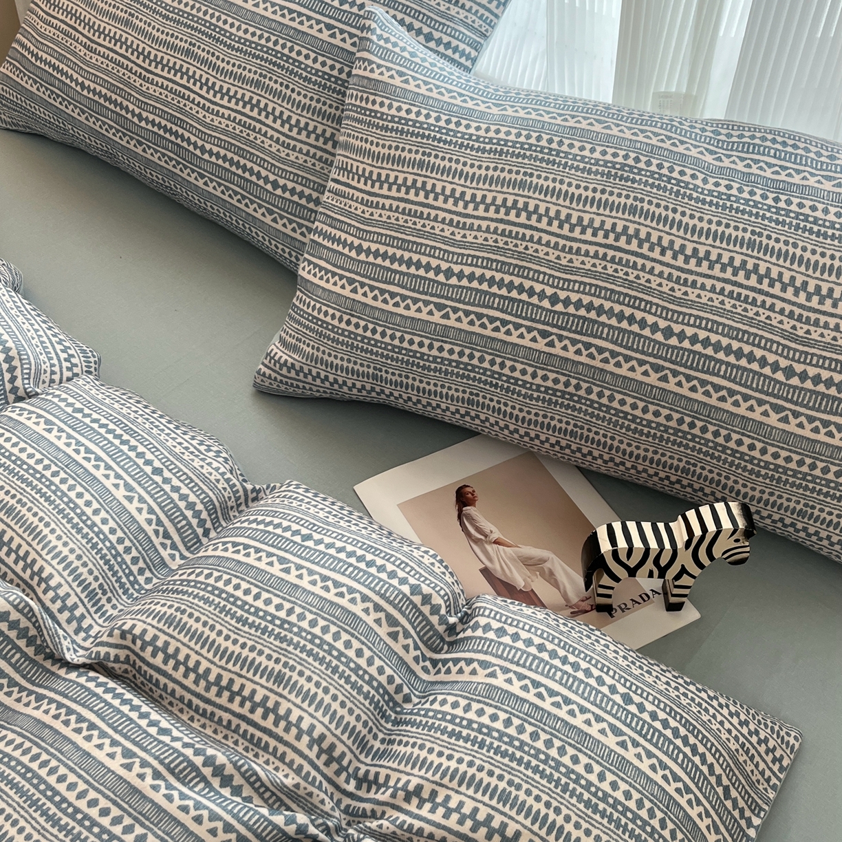 91家纺网 家纺一手货源 找家纺 禾时 2026新款A类波西米亚全棉纯棉双层纱四件套 波西米亚-水蓝