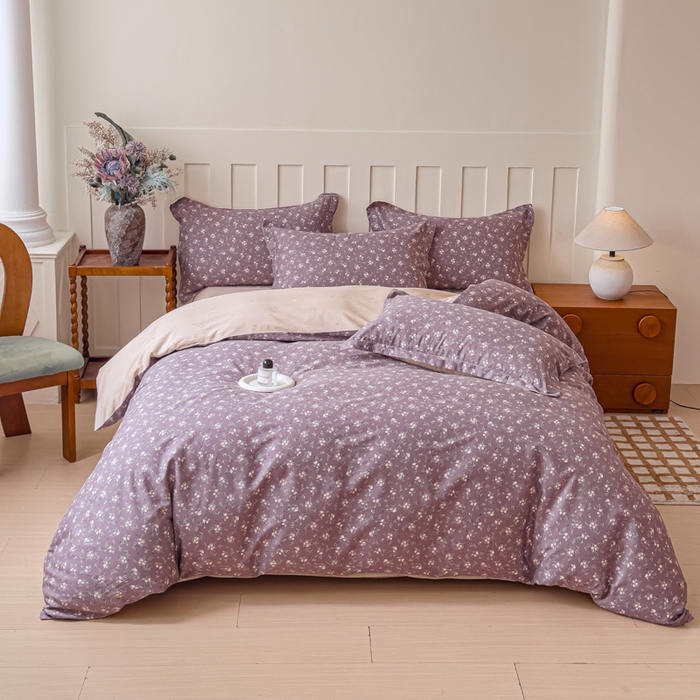 U品汇 2026新品纯棉全棉印花四件套小清新卡通花卉13070喷气 风信子下-咖