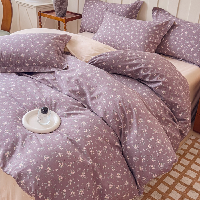 91家纺网 家纺一手货源 找家纺 U品汇 2026新品纯棉全棉印花四件套小清新卡通花卉13070喷气 风信子下-咖