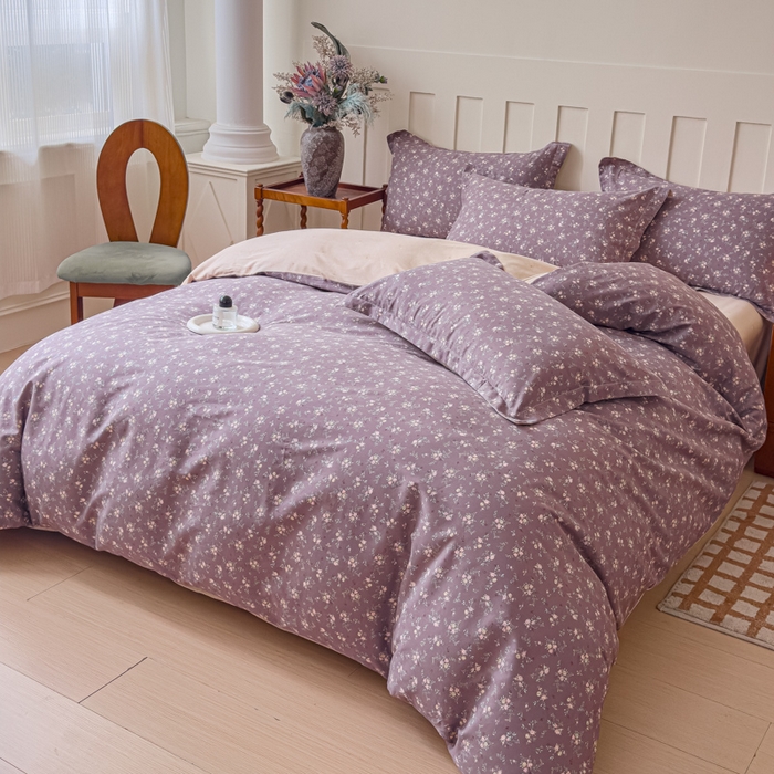 91家纺网 家纺一手货源 找家纺 U品汇 2026新品纯棉全棉印花四件套小清新卡通花卉13070喷气 风信子下-咖