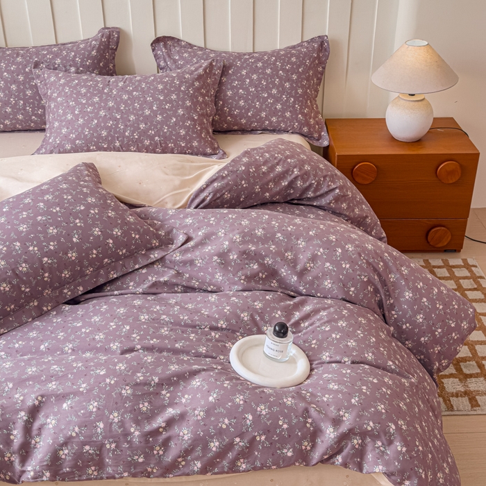 91家纺网 家纺一手货源 找家纺 U品汇 2026新品纯棉全棉印花四件套小清新卡通花卉13070喷气 风信子下-咖