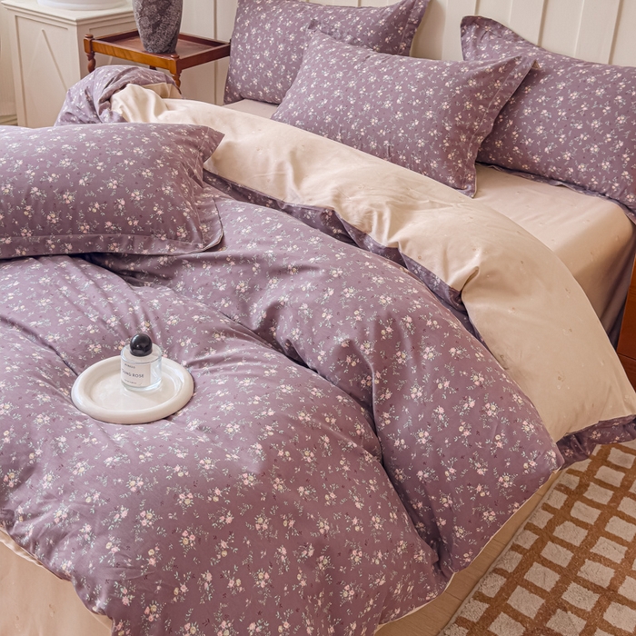 91家纺网 家纺一手货源 找家纺 U品汇 2026新品纯棉全棉印花四件套小清新卡通花卉13070喷气 风信子下-咖