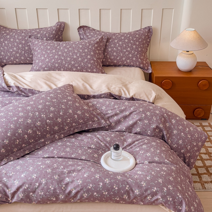 91家纺网 家纺一手货源 找家纺 U品汇 2026新品纯棉全棉印花四件套小清新卡通花卉13070喷气 风信子下-咖