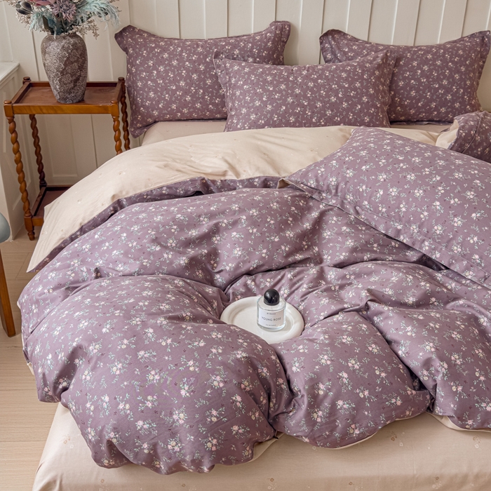 91家纺网 家纺一手货源 找家纺 U品汇 2026新品纯棉全棉印花四件套小清新卡通花卉13070喷气 风信子下-咖