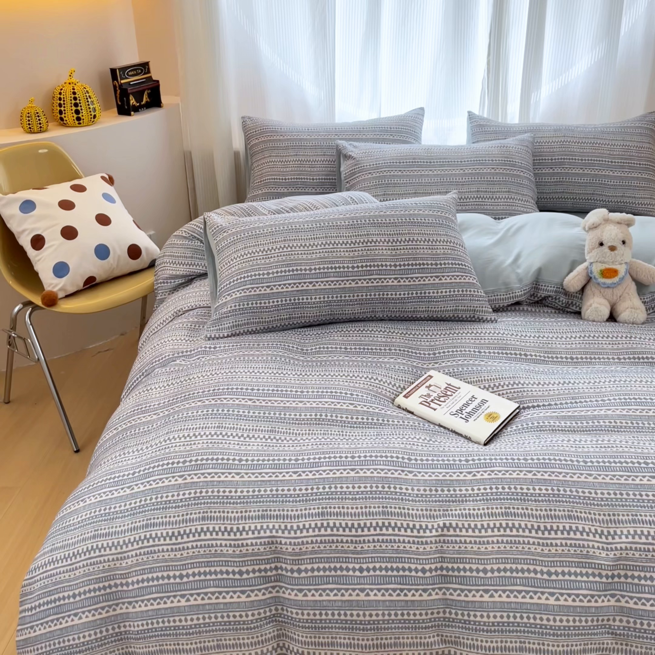 91家纺网 家纺一手货源 找家纺 禾时 2026新款A类波西米亚全棉纯棉双层纱四件套 波西米亚-水蓝