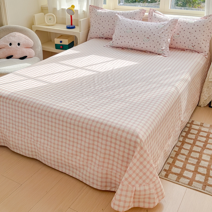 91家纺网 家纺一手货源 找家纺 U品汇 2026新品纯棉全棉印花四件套小清新卡通花卉13070喷气 凯蒂小姐粉