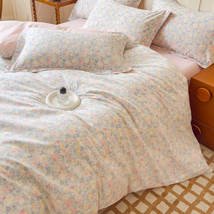 91家纺网 家纺一手货源 找家纺 U品汇 2026新品纯棉全棉印花四件套小清新卡通花卉13070喷气 岚花绪-灰