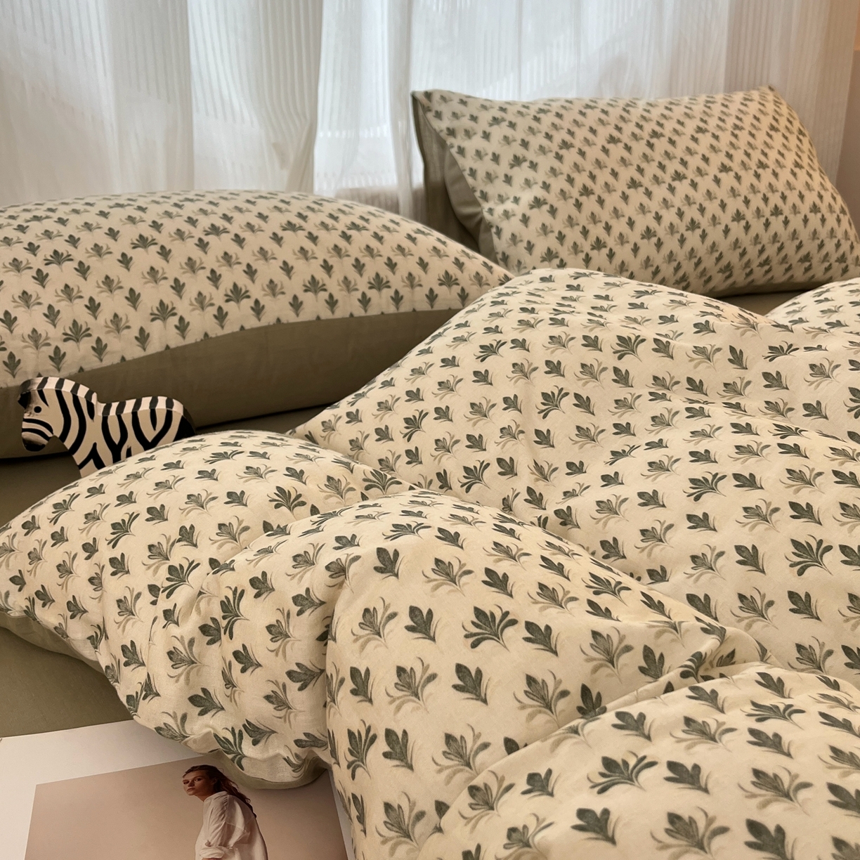 91家纺网 家纺一手货源 找家纺 禾时 2026新款A类波西米亚全棉纯棉双层纱四件套 青芜