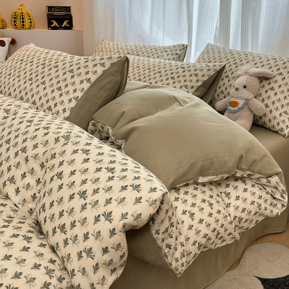 91家纺网 家纺一手货源 找家纺 禾时 2026新款A类波西米亚全棉纯棉双层纱四件套 青芜