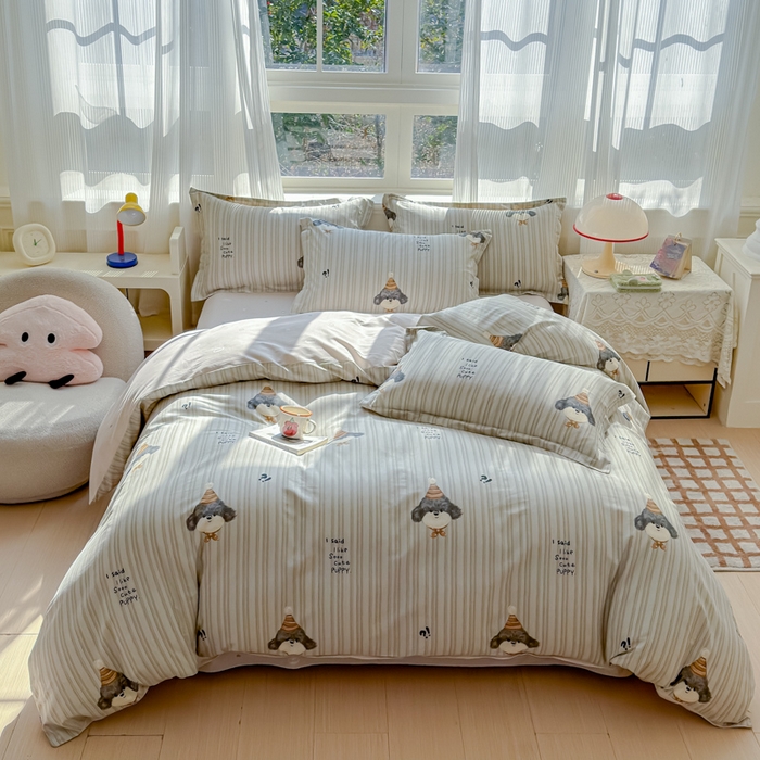 U品汇 2026新品纯棉全棉印花四件套小清新卡通花卉13070喷气 帽子柯基