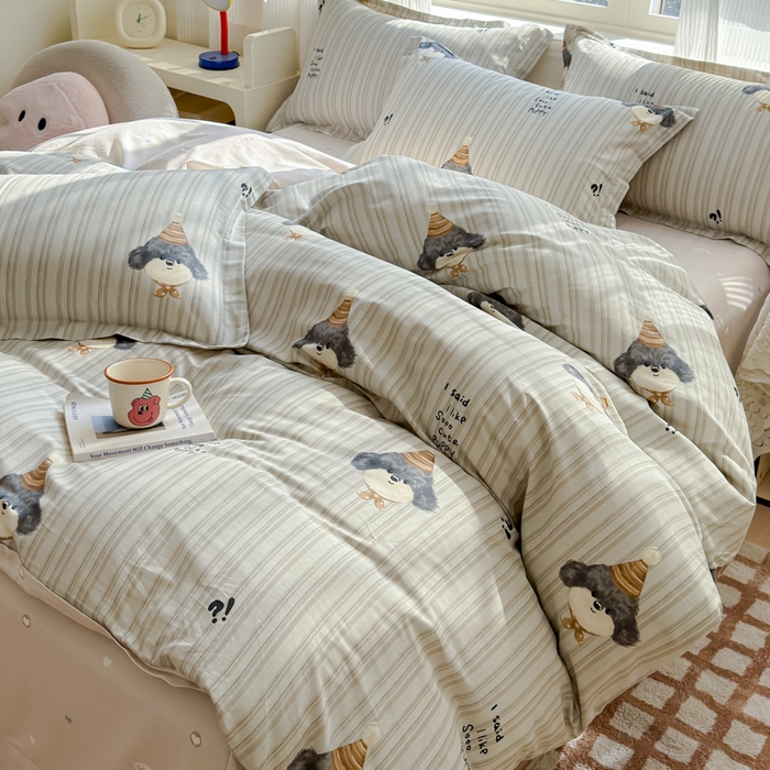 91家纺网 家纺一手货源 找家纺 U品汇 2026新品纯棉全棉印花四件套小清新卡通花卉13070喷气 帽子柯基