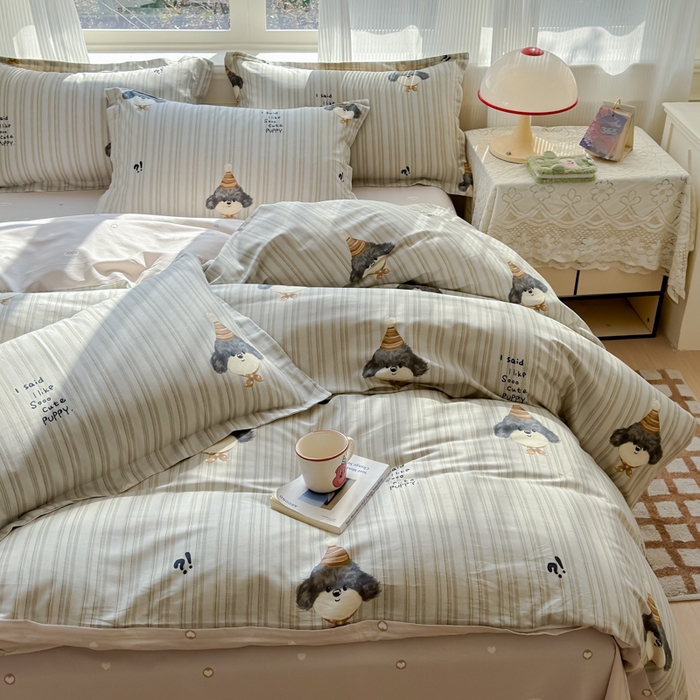 91家纺网 家纺一手货源 找家纺 U品汇 2026新品纯棉全棉印花四件套小清新卡通花卉13070喷气 帽子柯基