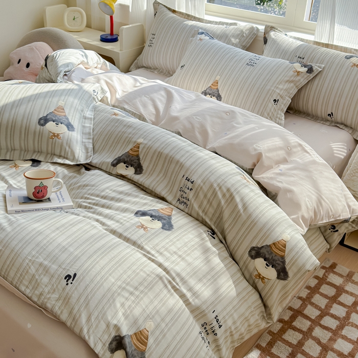 91家纺网 家纺一手货源 找家纺 U品汇 2026新品纯棉全棉印花四件套小清新卡通花卉13070喷气 帽子柯基