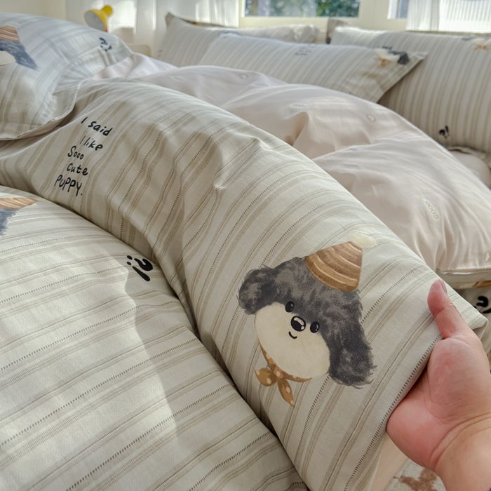 91家纺网 家纺一手货源 找家纺 U品汇 2026新品纯棉全棉印花四件套小清新卡通花卉13070喷气 帽子柯基