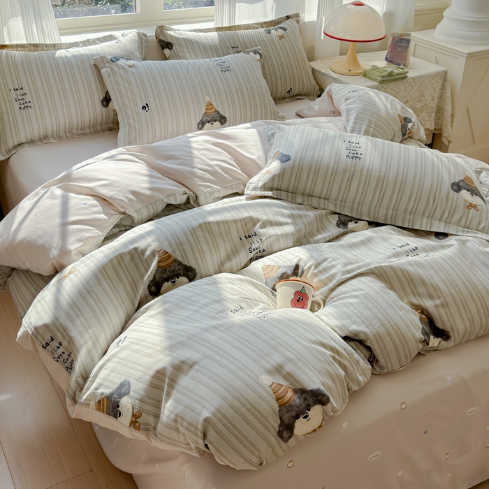 91家纺网 家纺一手货源 找家纺 U品汇 2026新品纯棉全棉印花四件套小清新卡通花卉13070喷气 帽子柯基