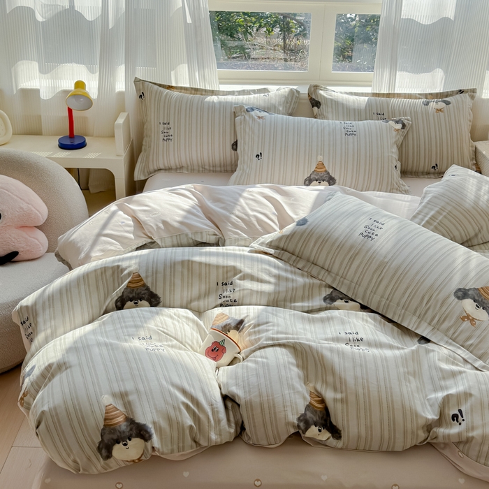 91家纺网 家纺一手货源 找家纺 U品汇 2026新品纯棉全棉印花四件套小清新卡通花卉13070喷气 帽子柯基