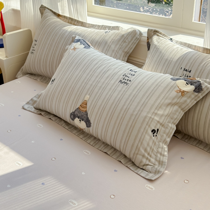 91家纺网 家纺一手货源 找家纺 U品汇 2026新品纯棉全棉印花四件套小清新卡通花卉13070喷气 帽子柯基