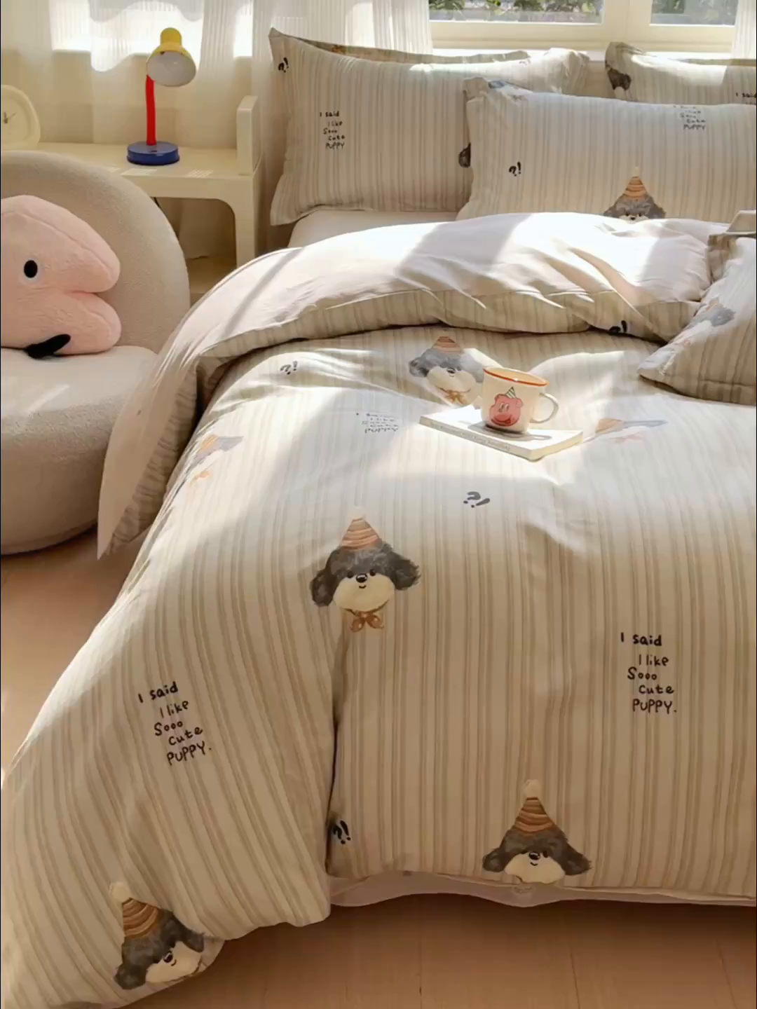 91家纺网 家纺一手货源 找家纺 U品汇 2026新品纯棉全棉印花四件套小清新卡通花卉13070喷气 帽子柯基