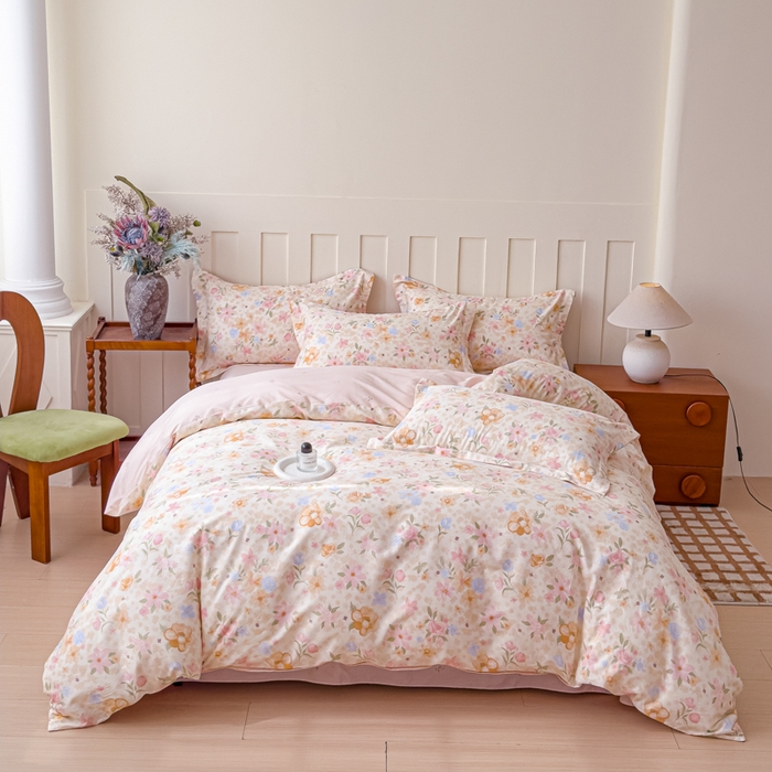 U品汇 2026新品纯棉全棉印花四件套小清新卡通花卉13070喷气 浅樱故事