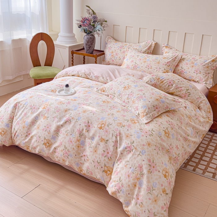 91家纺网 家纺一手货源 找家纺 U品汇 2026新品纯棉全棉印花四件套小清新卡通花卉13070喷气 浅樱故事