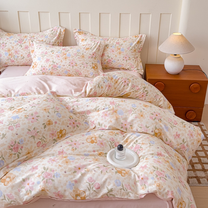 91家纺网 家纺一手货源 找家纺 U品汇 2026新品纯棉全棉印花四件套小清新卡通花卉13070喷气 浅樱故事