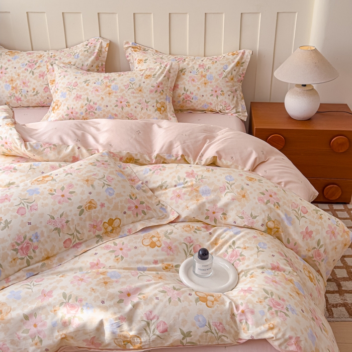 91家纺网 家纺一手货源 找家纺 U品汇 2026新品纯棉全棉印花四件套小清新卡通花卉13070喷气 浅樱故事