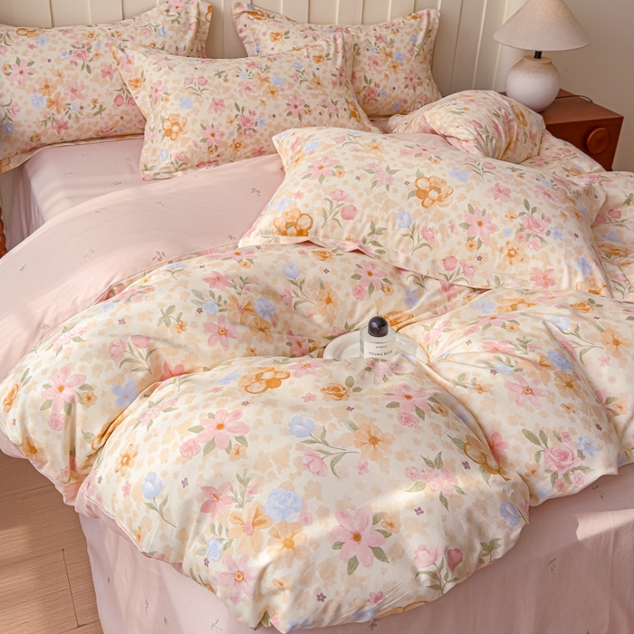 91家纺网 家纺一手货源 找家纺 U品汇 2026新品纯棉全棉印花四件套小清新卡通花卉13070喷气 浅樱故事