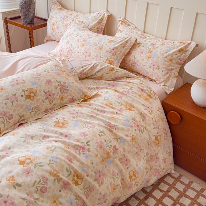 91家纺网 家纺一手货源 找家纺 U品汇 2026新品纯棉全棉印花四件套小清新卡通花卉13070喷气 浅樱故事