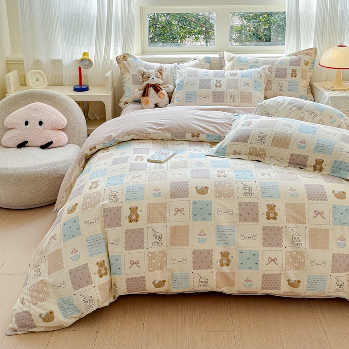 91家纺网 家纺一手货源 找家纺 U品汇 2026新品纯棉全棉印花四件套小清新卡通花卉13070喷气 手帐日记