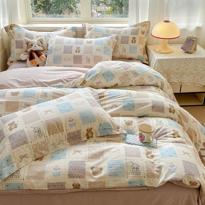 91家纺网 家纺一手货源 找家纺 U品汇 2026新品纯棉全棉印花四件套小清新卡通花卉13070喷气 手帐日记