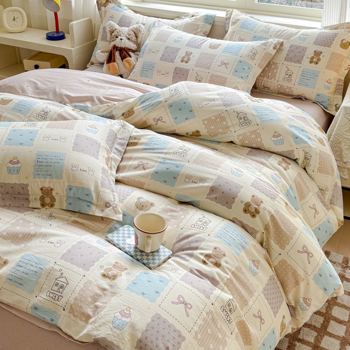 91家纺网 家纺一手货源 找家纺 U品汇 2026新品纯棉全棉印花四件套小清新卡通花卉13070喷气 手帐日记