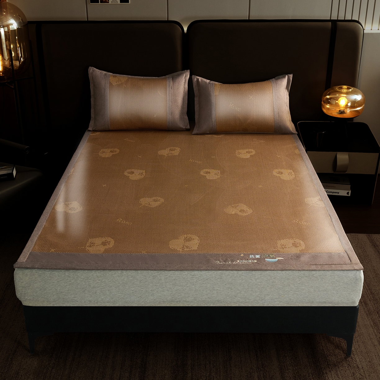 91家纺网 家纺一手货源 找家纺 步步高席业 2026新款3D复合防滑冰藤席凉席三件套-爱心系列 爱心 咖