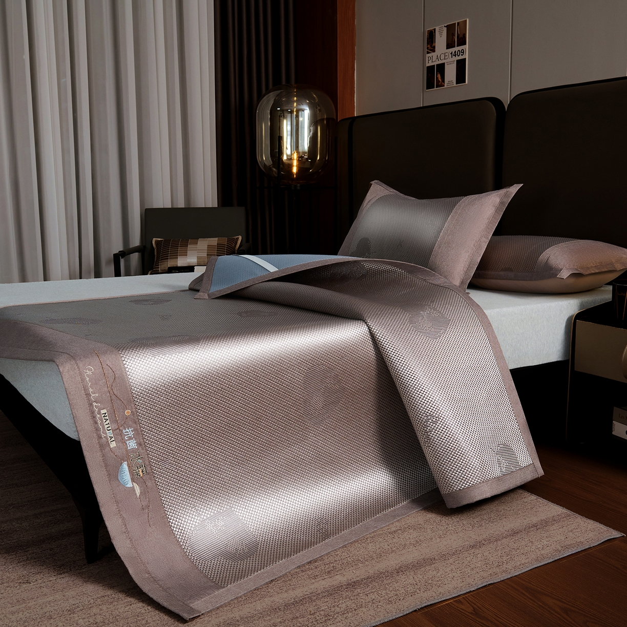 91家纺网 家纺一手货源 找家纺 （总）步步高席业 2026新款3D复合防滑冰藤席凉席三件套-爱心系列