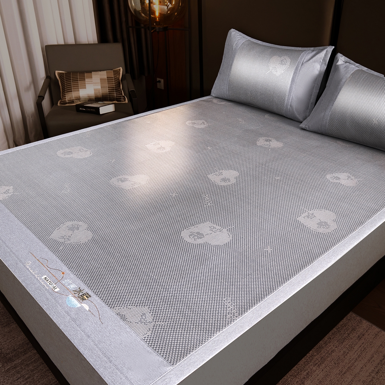 91家纺网 家纺一手货源 找家纺 （总）步步高席业 2026新款3D复合防滑冰藤席凉席三件套-爱心系列