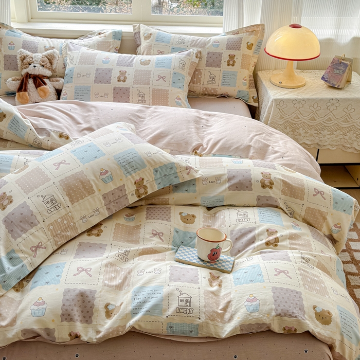 91家纺网 家纺一手货源 找家纺 U品汇 2026新品纯棉全棉印花四件套小清新卡通花卉13070喷气 手帐日记