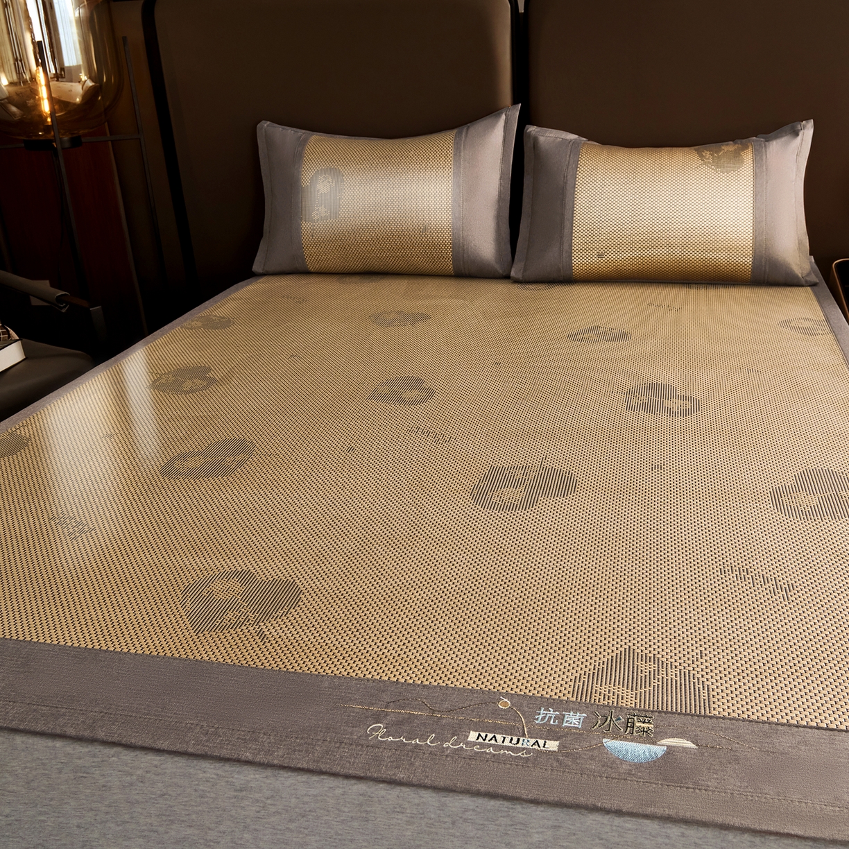 91家纺网 家纺一手货源 找家纺 步步高席业 2026新款3D复合防滑冰藤席凉席三件套-爱心系列 爱心  金